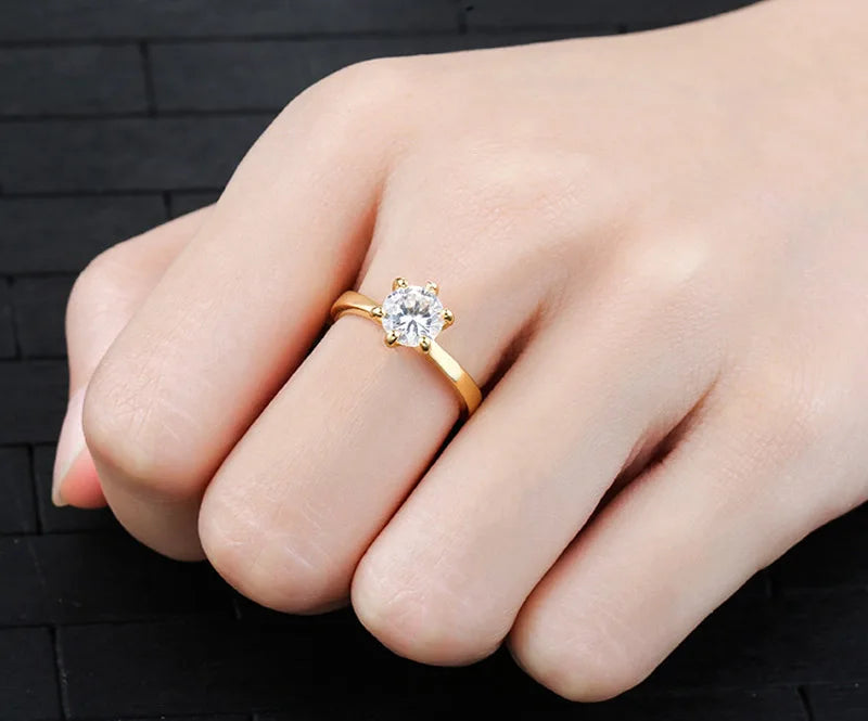 Yellow Gold Color 1 Carats CZ Ring Set For Women Men Luxury Engagement Bizuteria Anillos Tibetan Silver Ring