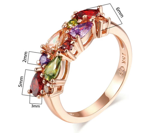 New Fashion  Rose Gold Color Water Drop Crystal Wedding Rings For Women Gorgeous Zircon Engagement Rings Jewelry Party Gifts