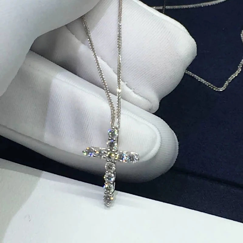 Original Certified Tibetan Silver Necklace&Pendant Women Vintage Religion Full Zirconia Diamant Cross Drop Necklace