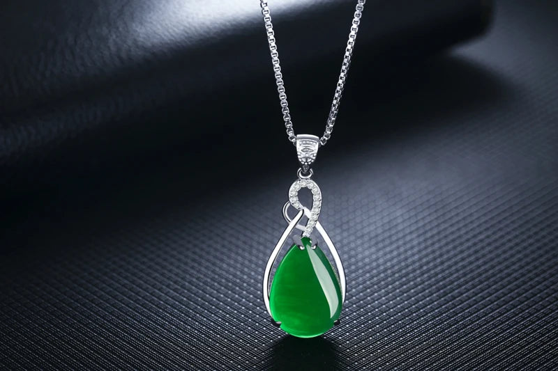 Natural Green Chalcedony Pendant Tibetan Silver  Necklace Agate Jade Peridot Bizuteria for Women  Pendant Jewelry