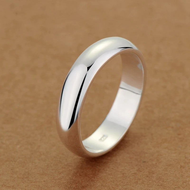 Never Fade Simple 4mm Glossy Stainless Steel Ring Couple's  Silver Color Wedding Bands for Women Men Gift Engaged Jewelry