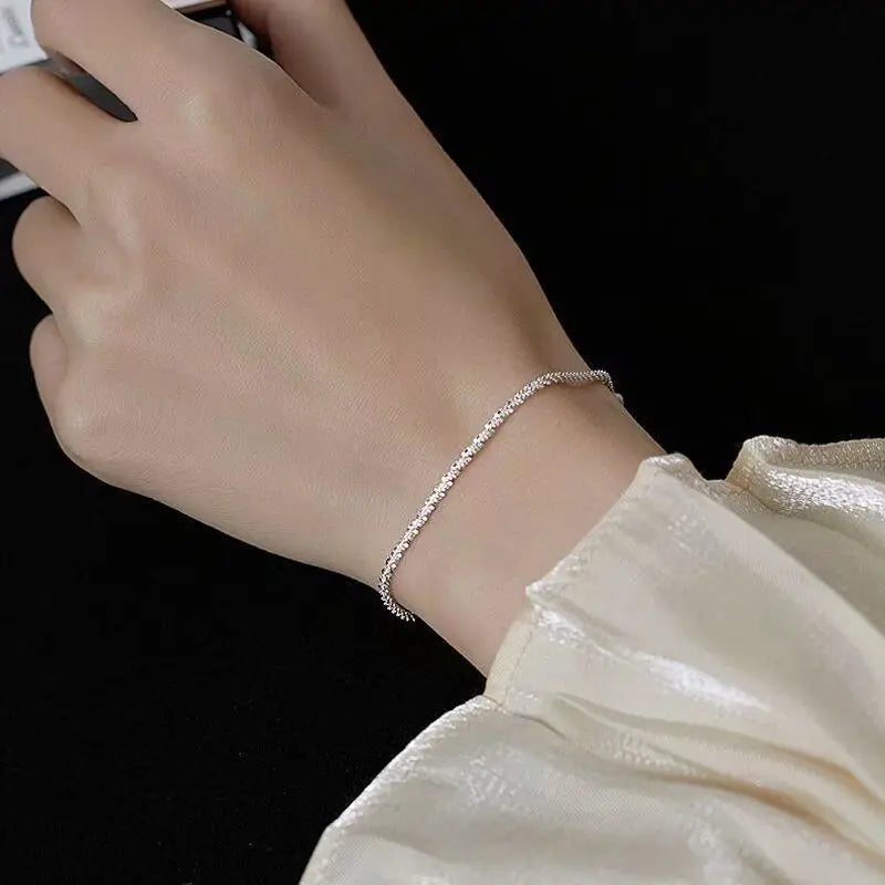 Sparkling Gypsophila Bracelet Allergy Free Real White Tibetan Silver Adjustable Bracelet Bangle for Women Party Wedding Jewelry