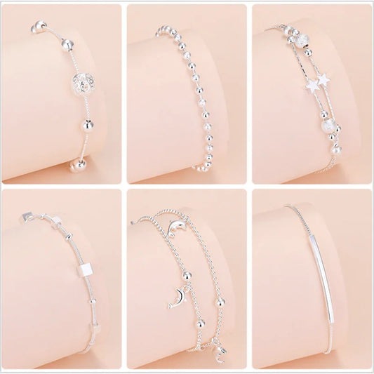 New Multi-style Genuine Tibetan Silver  Bracelet For Women Fashion Heart Pendant Beads Charms Bracelet Party Jewelry Gift