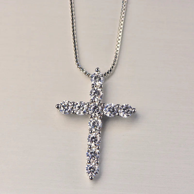 Original Certified Tibetan Silver Necklace&Pendant Women Vintage Religion Full Zirconia Diamant Cross Drop Necklace