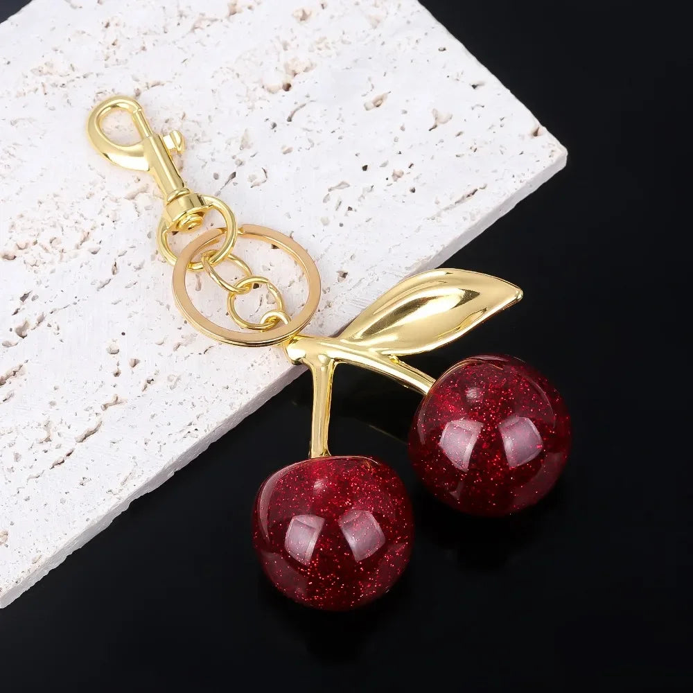 Fashion Delicious Red Cherry Keychain Summer Fruits Cherries Pendant Keyring for Women Men Jewelry Bag Accessories Gift