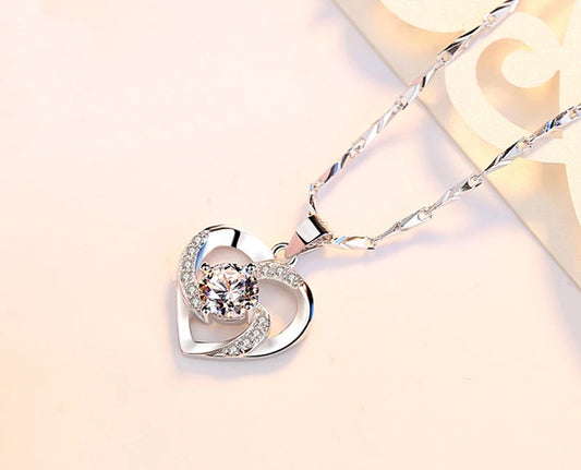 YANHUI Original Tibetan Silver  Heart Love Forever Pendant Necklace + Velvet Bag