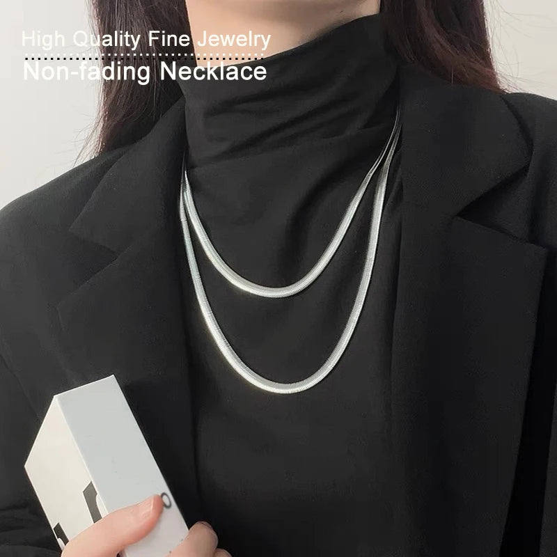 Non-fading Titanium Steel Necklace Women Men Fashion Jewelry Sexy 3mm Solid Snake Bone Clavicle Necklace With Velvet Cloth Bag