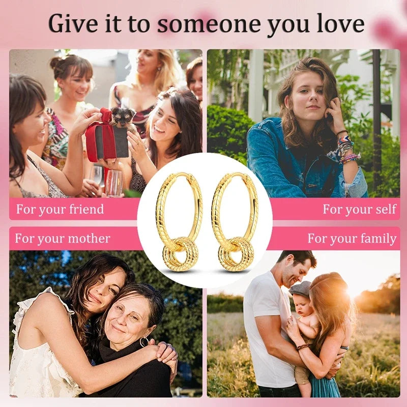 Sterling Silver 925 Rose Gold Yellow Hoop Earrings Round Circle Star Heart Original Design Earring for Women Wedding Gifts