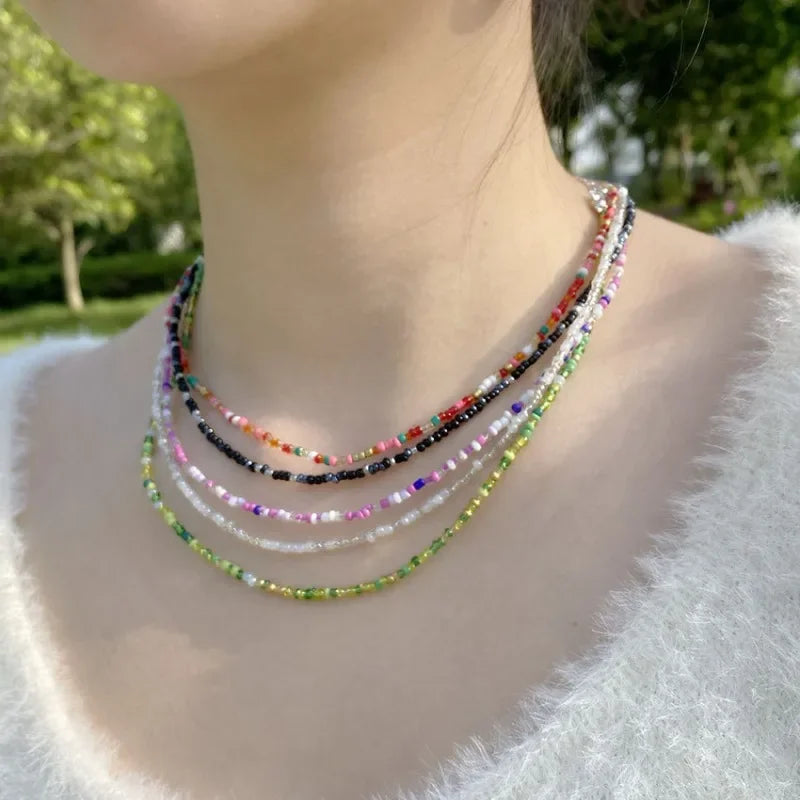 Bohemia Simple Seed Beads Choker Necklace Women String Collar Charm Colorful Handmade Bohemia Jewelry Gift Fashion Jewelry Gift