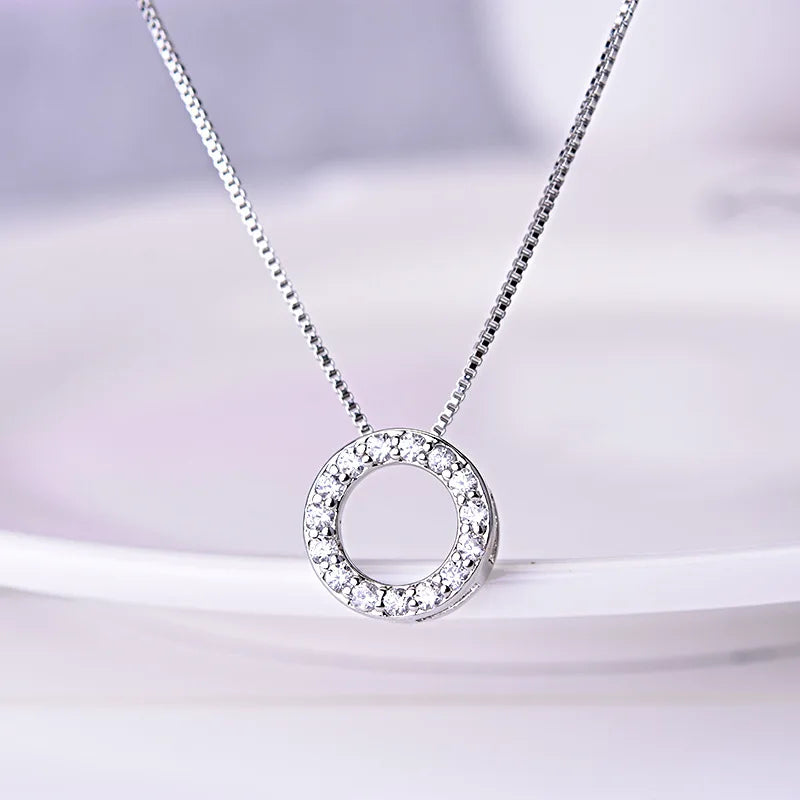 YANHUI Original Tibetan Silver  Round Pendant Necklace Women Christmas Gift Full Circle CZ Rhinestone Pendant&Necklace DZ001