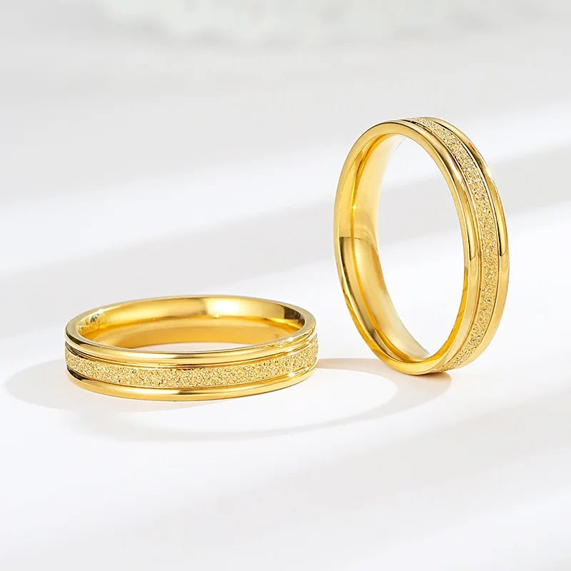 Never Fade Original Frosted Gold Color Rings For Women and Men Simple 4mm Couple Wedding Band Engagement Token Gift Jewelry