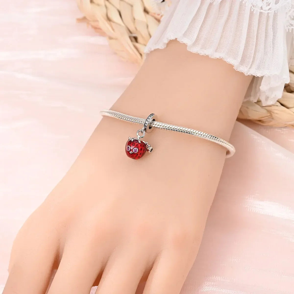 Sterling Silver 925 Pink Cat Cake Donut Charm Coffee Cocktail Original Beads Bracelet Fine Jewelry Gift for Women Making