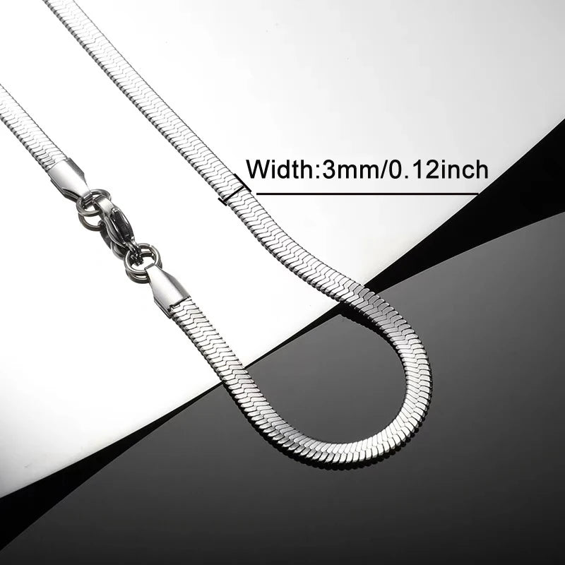 Non-fading Titanium Steel Necklace Women Men Fashion Jewelry Sexy 3mm Solid Snake Bone Clavicle Necklace With Velvet Cloth Bag