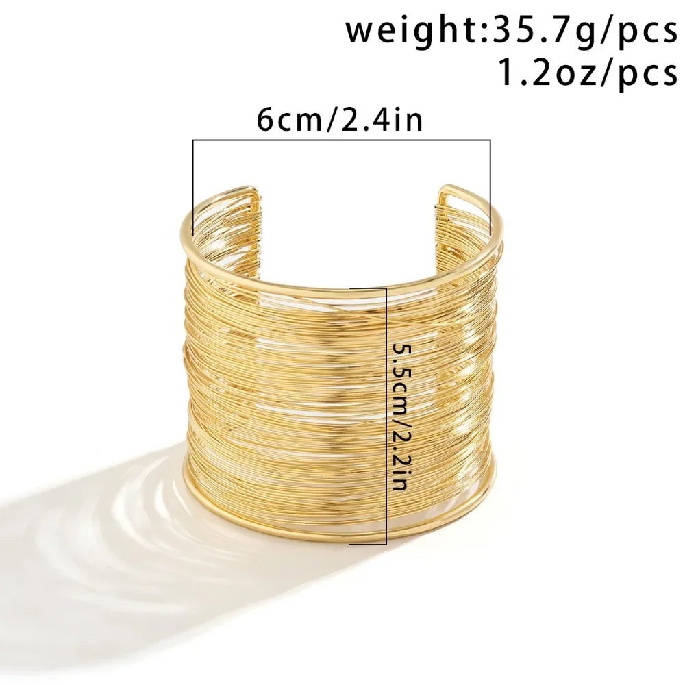 Vintage Hyperbolic Layered Gold Plated Wide Wire Bracelet Cuff Bangle for Women Exaggerated Wrist Wrap Bangle Hand Jewelry Gift