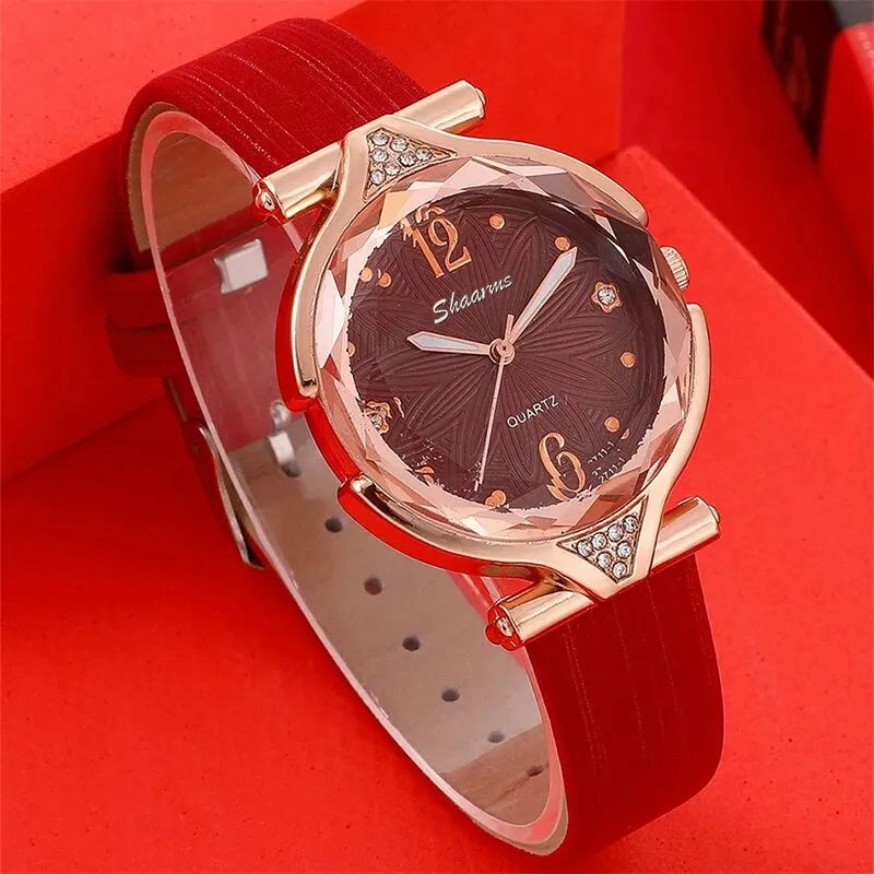 New 5pcs Set Watches Women Leather Band Ladies Watch Simple Casual Womens Analog WristWatch Bracelet Gift Montre Femme