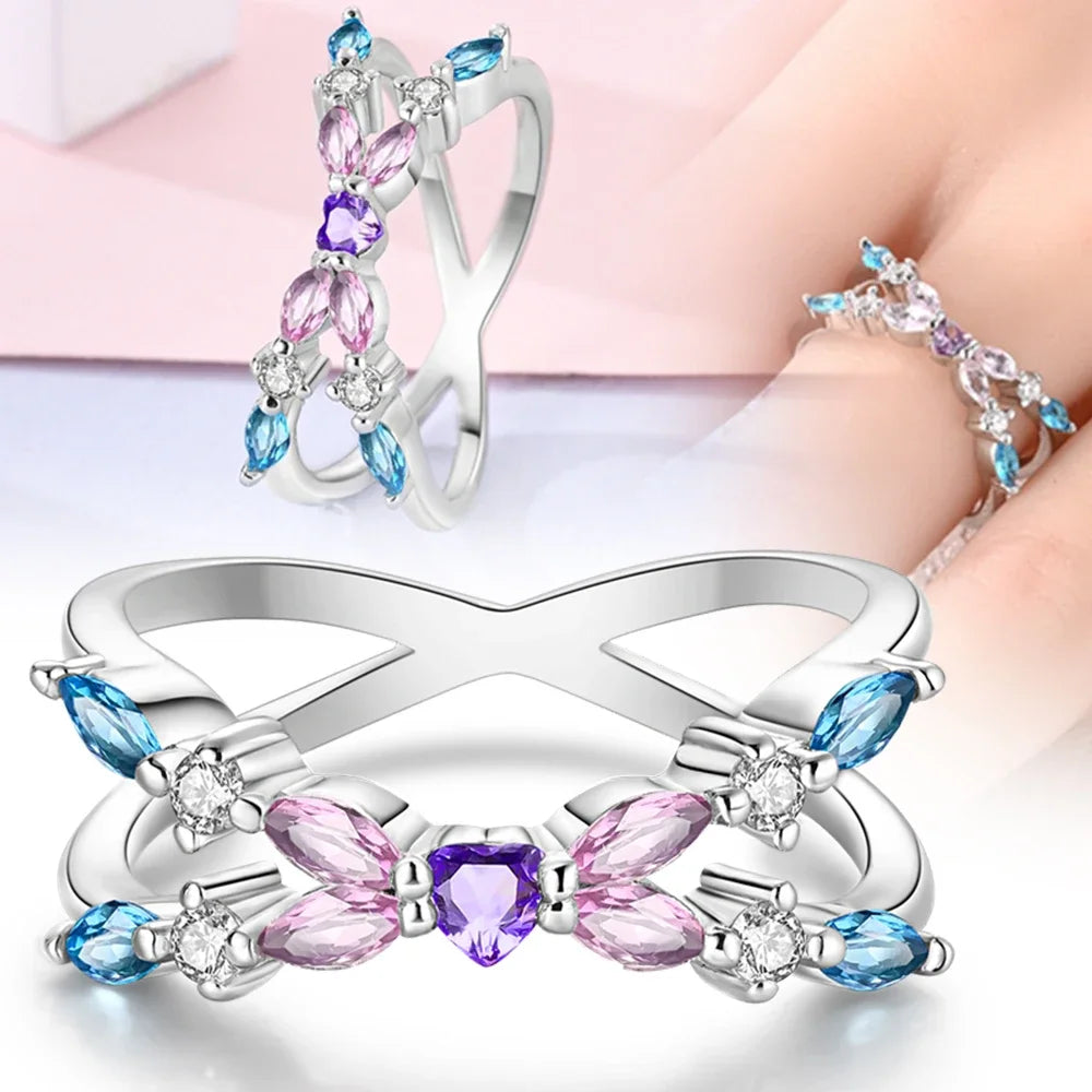 Silver 925 Rings Infinite Love Shine Colorful Star  Zircon Fashion Original Silver Colour Ring Fine Jewelry Gift for Women