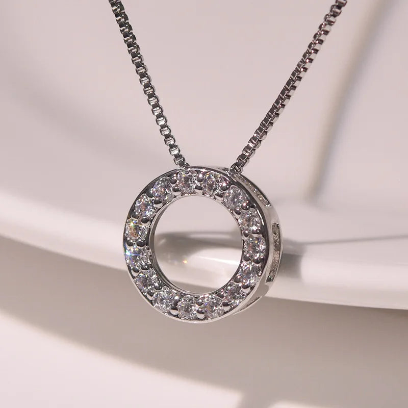 YANHUI Original Tibetan Silver  Round Pendant Necklace Women Christmas Gift Full Circle CZ Rhinestone Pendant&Necklace DZ001