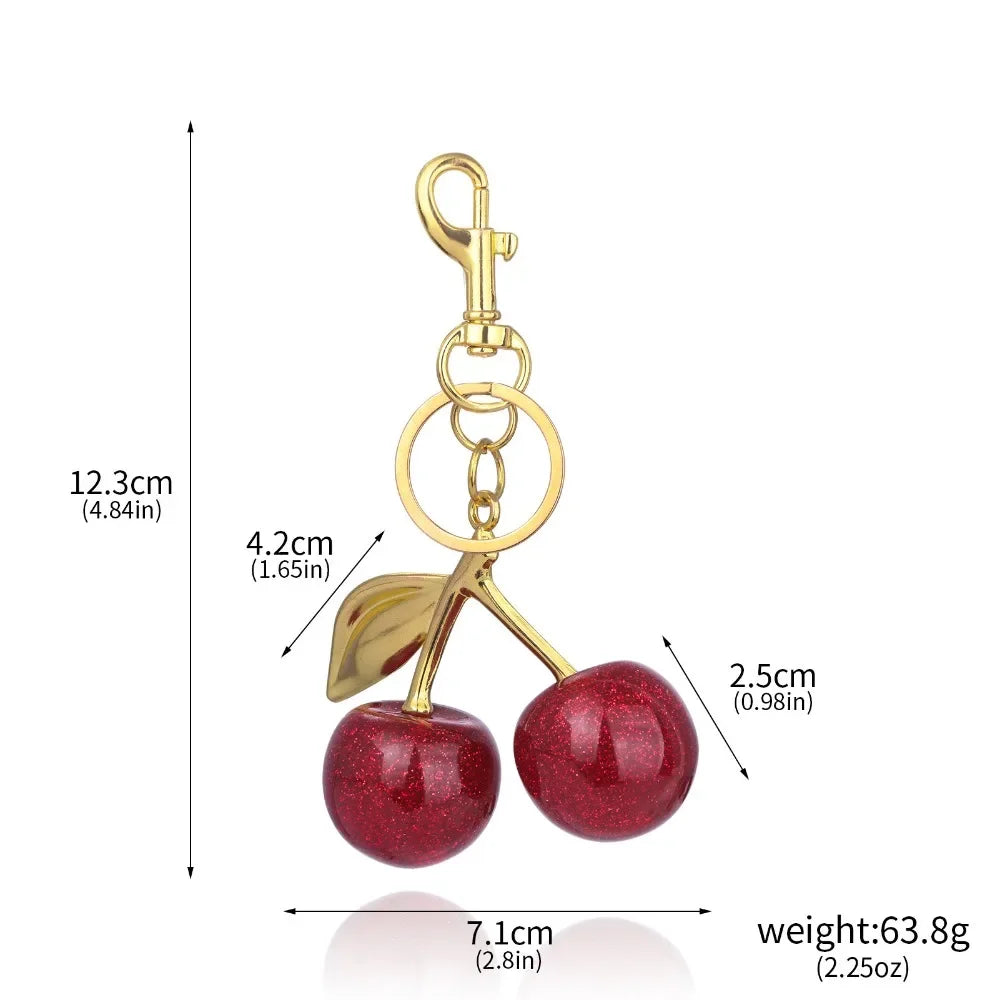 Fashion Delicious Red Cherry Keychain Summer Fruits Cherries Pendant Keyring for Women Men Jewelry Bag Accessories Gift