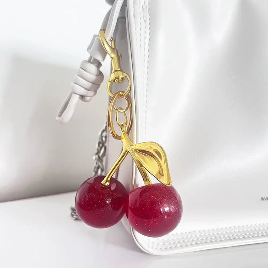 Fashion Delicious Red Cherry Keychain Summer Fruits Cherries Pendant Keyring for Women Men Jewelry Bag Accessories Gift