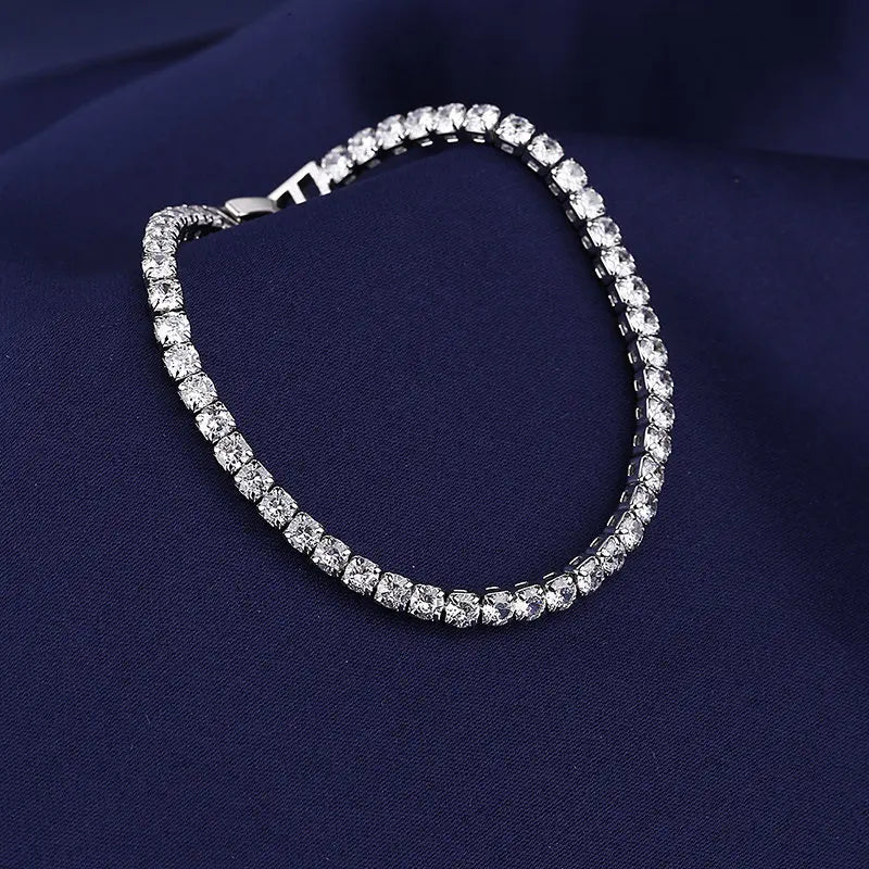 Women's Silver Color Bracelet Luxury Round White Zirconia Bracelets 17cm For Women Wholesale Wedding Jewelry SL016