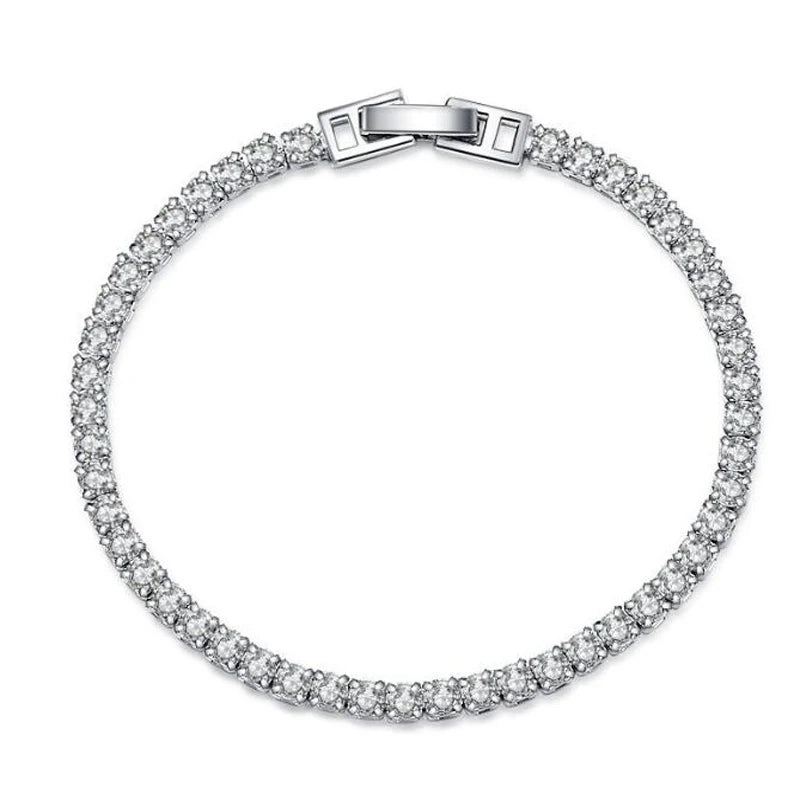 Women's Silver Color Bracelet Luxury Round White Zirconia Bracelets 17cm For Women Wholesale Wedding Jewelry SL016