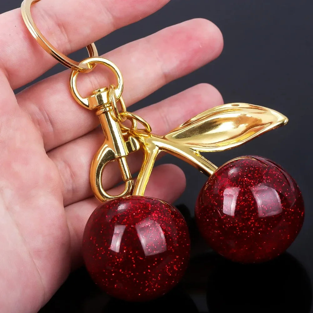 Fashion Delicious Red Cherry Keychain Summer Fruits Cherries Pendant Keyring for Women Men Jewelry Bag Accessories Gift