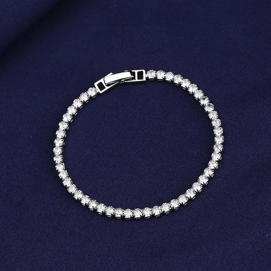 Women's Silver Color Bracelet Luxury Round White Zirconia Bracelets 17cm For Women Wholesale Wedding Jewelry SL016