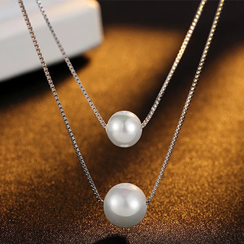 YANHUI New Fashion European Female Double Layer Pearl Pendant Necklace Vintage Necklace Women Tibetan Silver  Jewelry ND135