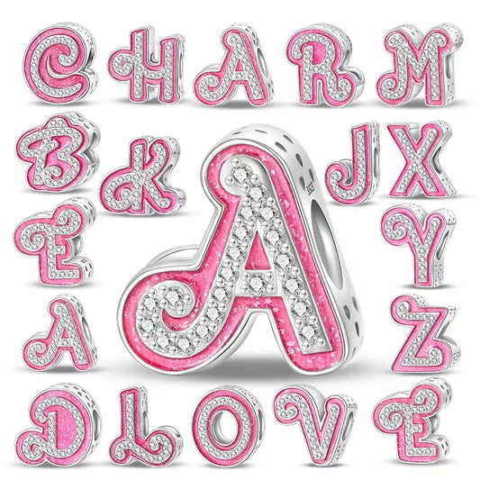 925 Silver Romantic Pink 26 Letters DIY Love Charms Beads 925 Original Bracelet Fine Jewelry Gift for Women Making Original