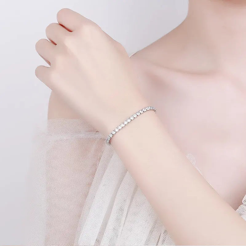 Women's Silver Color Bracelet Luxury Round White Zirconia Bracelets 17cm For Women Wholesale Wedding Jewelry SL016