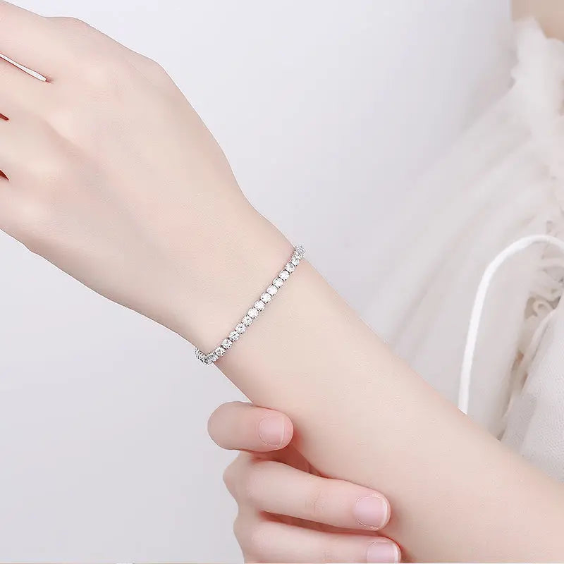 Women's Silver Color Bracelet Luxury Round White Zirconia Bracelets 17cm For Women Wholesale Wedding Jewelry SL016