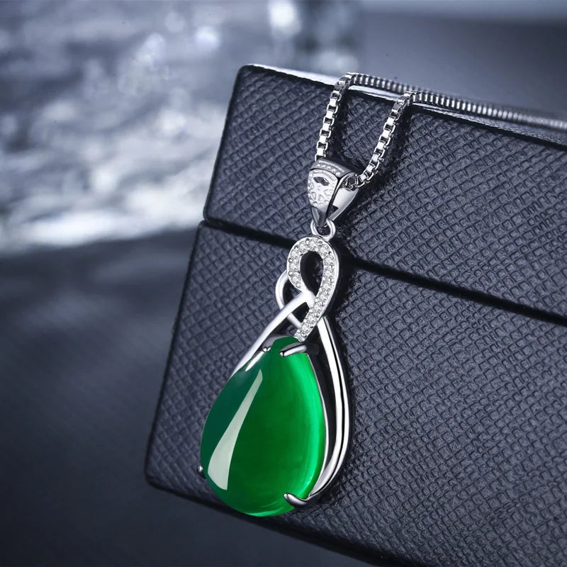 Natural Green Chalcedony Pendant Tibetan Silver  Necklace Agate Jade Peridot Bizuteria for Women  Pendant Jewelry