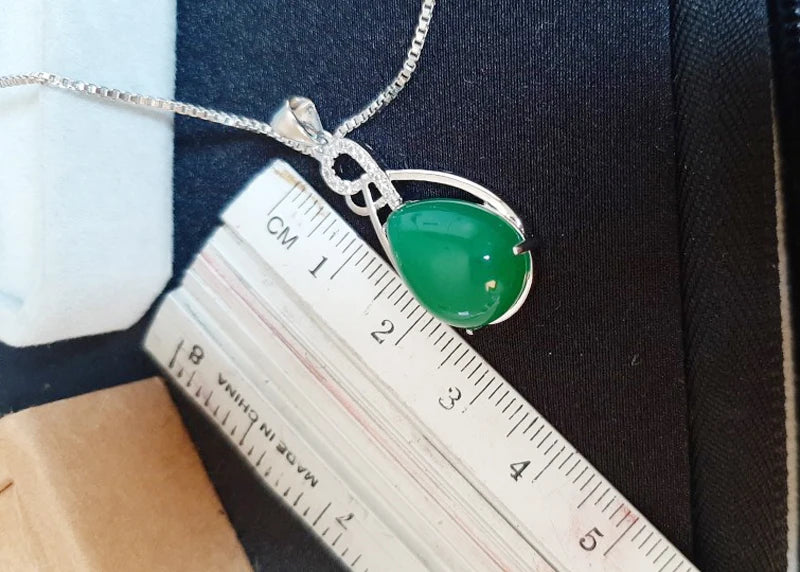 Natural Green Chalcedony Pendant Tibetan Silver  Necklace Agate Jade Peridot Bizuteria for Women  Pendant Jewelry