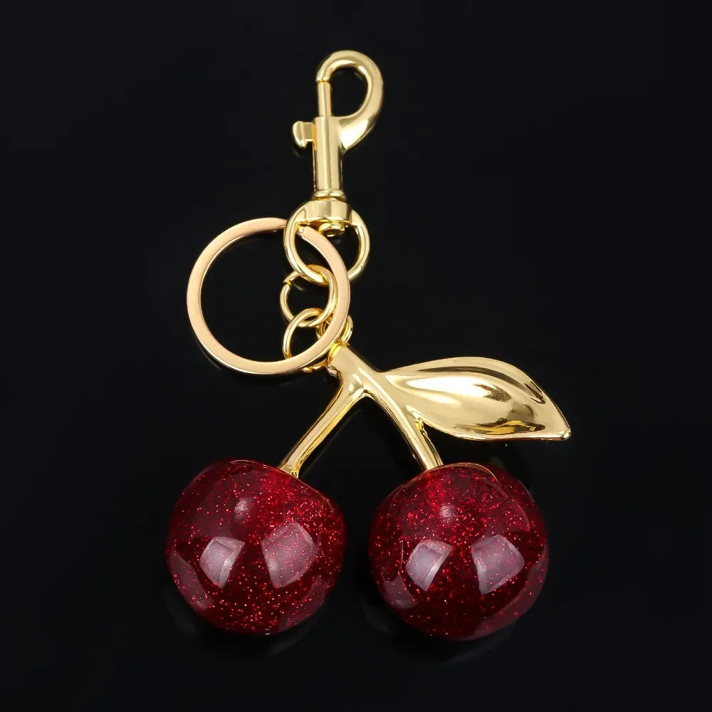 Fashion Delicious Red Cherry Keychain Summer Fruits Cherries Pendant Keyring for Women Men Jewelry Bag Accessories Gift