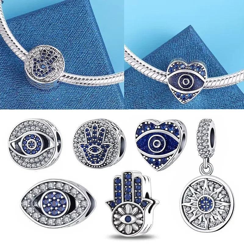 Sterling Silver 925 Devil's Eye Lucky Eye Charms Beads Fit Original Bracelets Bangle for Women Making Diy Gift Fine Jewelry