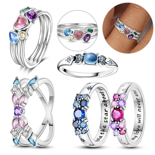 Silver 925 Rings Infinite Love Shine Colorful Star  Zircon Fashion Original Silver Colour Ring Fine Jewelry Gift for Women