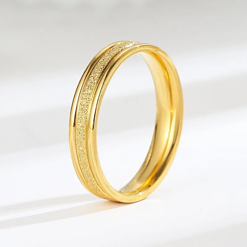 Never Fade Original Frosted Gold Color Rings For Women and Men Simple 4mm Couple Wedding Band Engagement Token Gift Jewelry