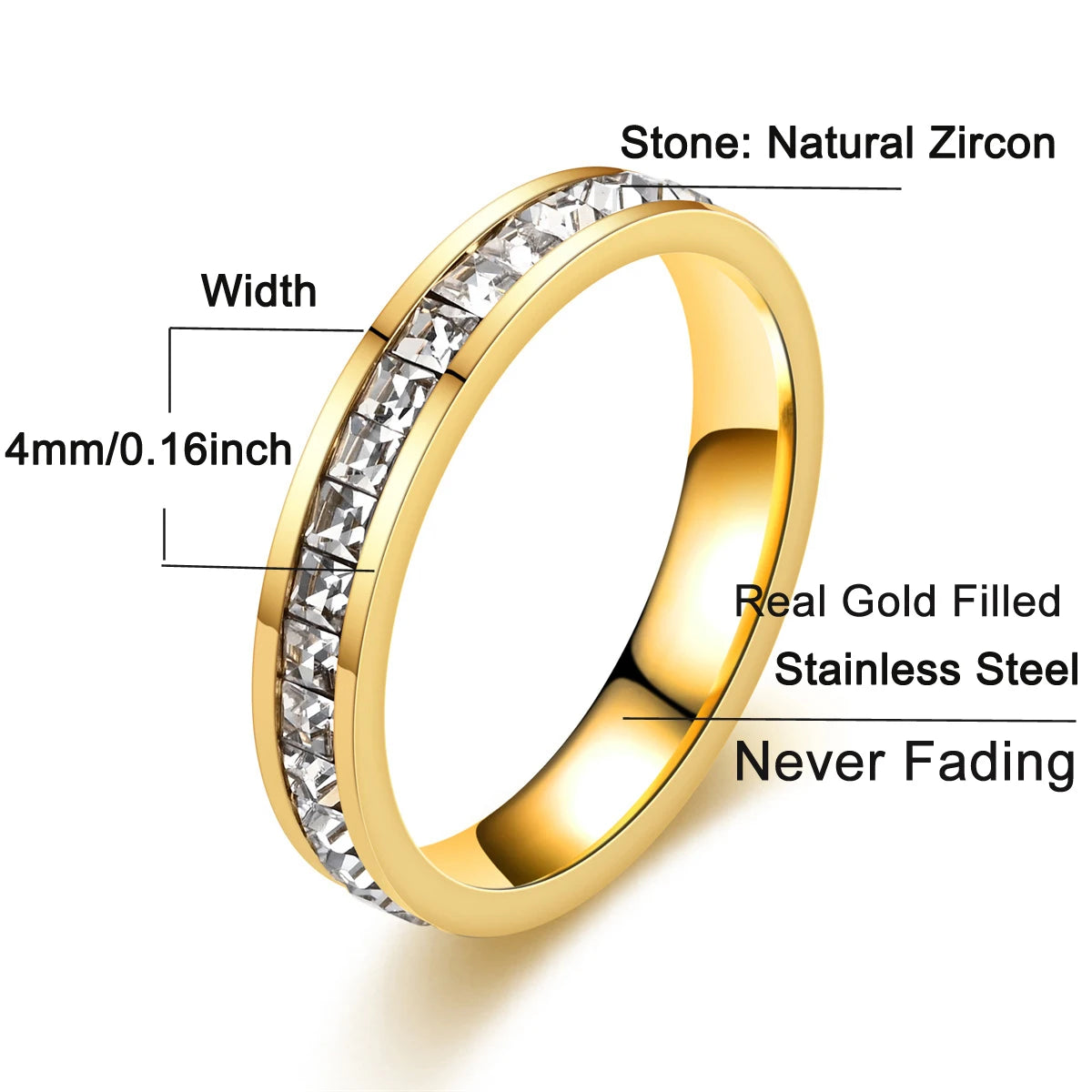 Never Fade Luxury 18K Gold Filled Full Natural Zirconia Rings for Women Exquisite Wedding Band Fashion Accessories Fine Jewelry