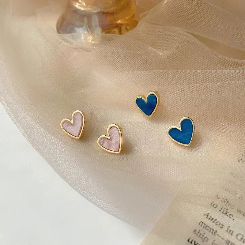 Cute Korean Earrings Heart Bling Zircon Stone Rose Gold Color Stud Earring for Women Fashion Jewelry 2023 New Gift Blue Earrings