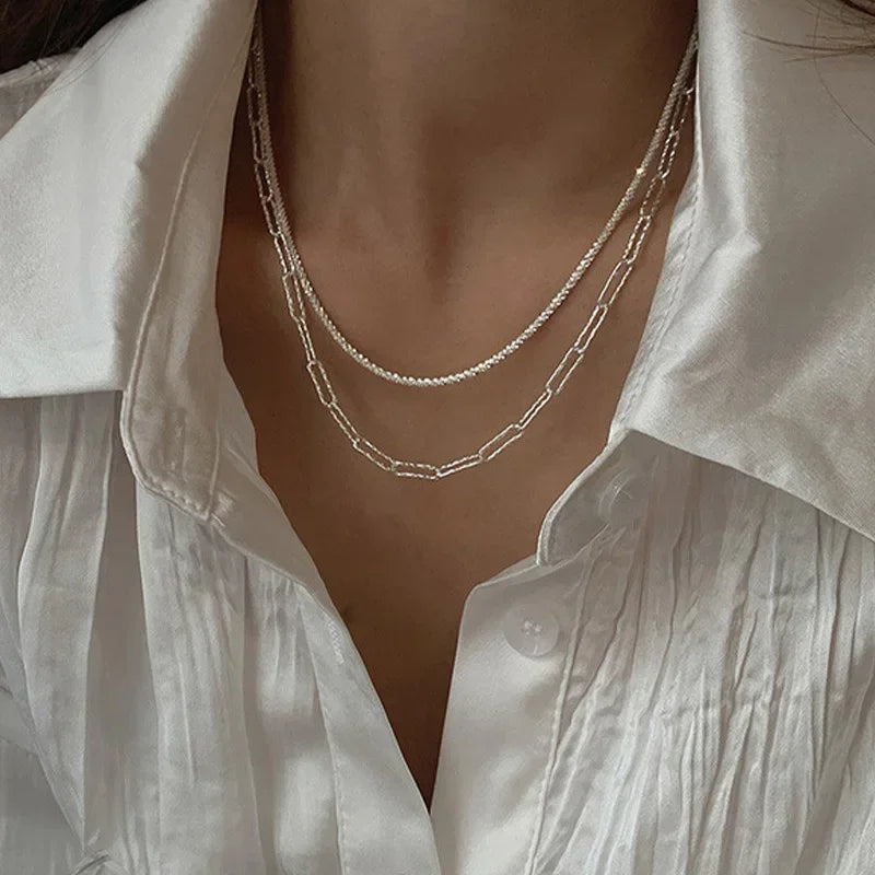 Popular Silver Colour Sparkling Clavicle Chain Choker Necklace Collar for Women Fine Jewelry Wedding Party Birthday Gift Fashion