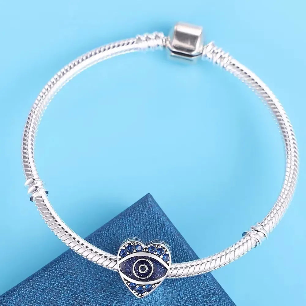 Sterling Silver 925 Devil's Eye Lucky Eye Charms Beads Fit Original Bracelets Bangle for Women Making Diy Gift Fine Jewelry