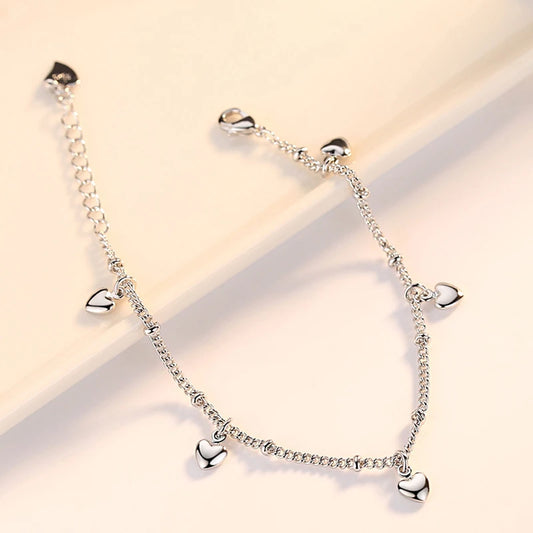 YANHUI Original Solid Tibetan Silver Heart Charms Bracelet For Women Romantic Birthday Present Wedding Engagement Jewelry