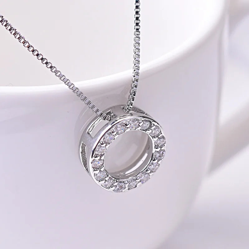 YANHUI Original Tibetan Silver  Round Pendant Necklace Women Christmas Gift Full Circle CZ Rhinestone Pendant&Necklace DZ001