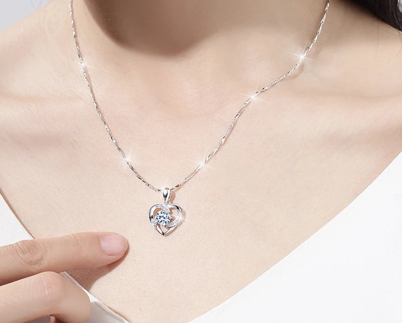 YANHUI Original Tibetan Silver  Heart Love Forever Pendant Necklace + Velvet Bag