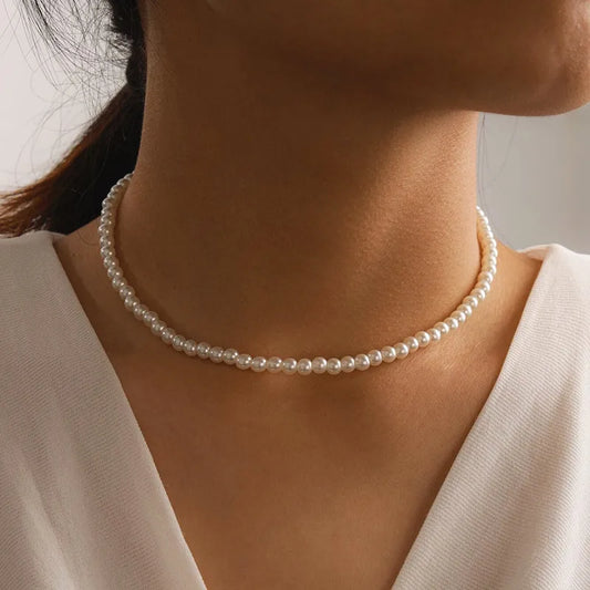 Elegant Big White Imitation Pearl Beads Choker Clavicle Chain Necklace for Women Wedding  Vintage Pearl Jewelry Collar 2023 New